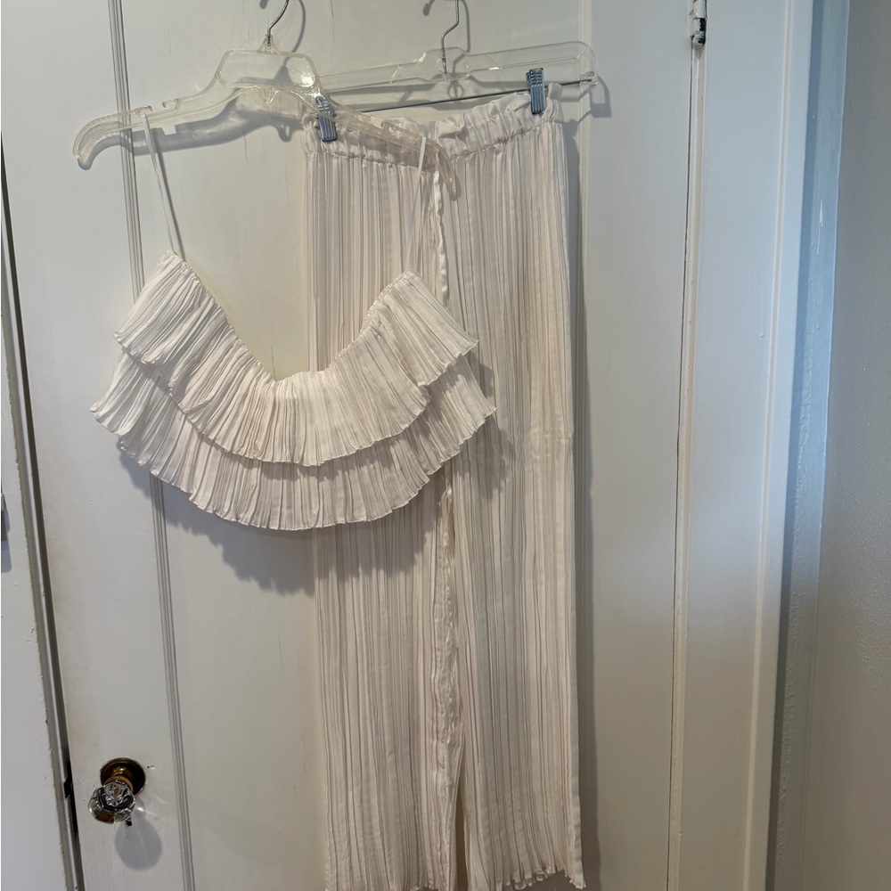 Anthropologie Cream Pleated Jumpsuit
